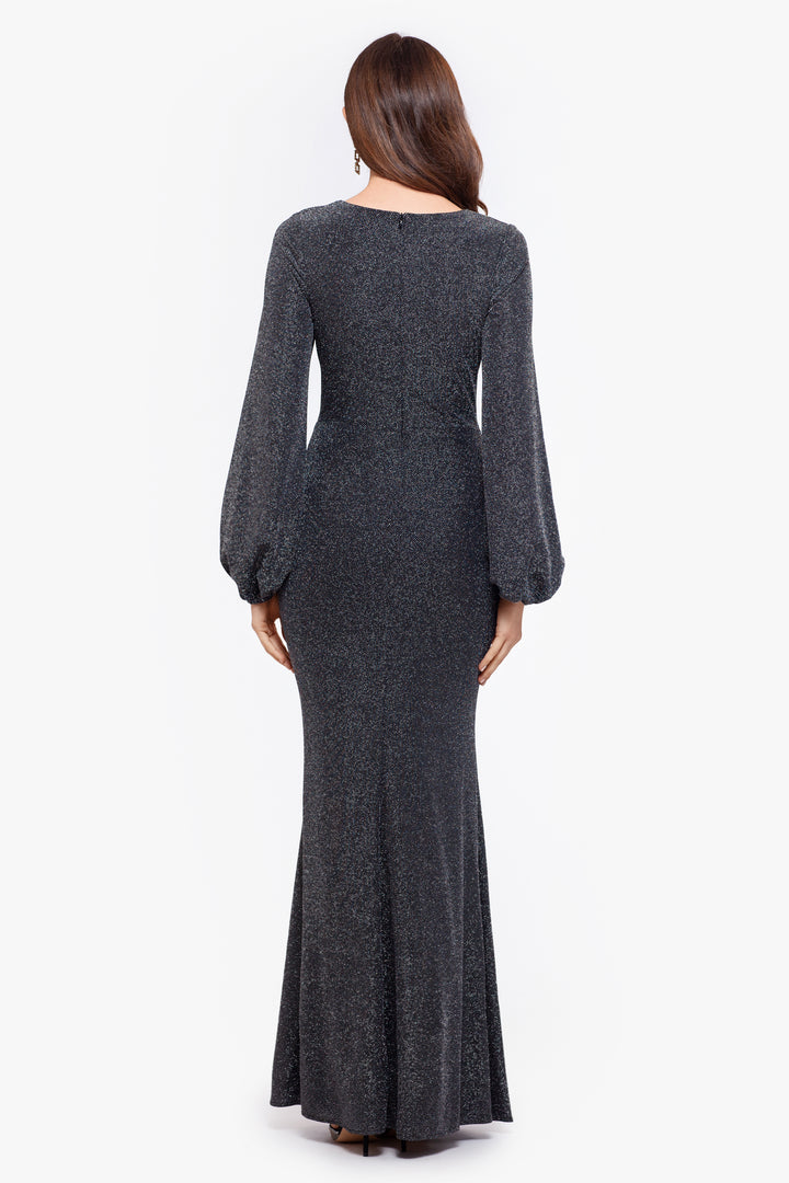 "Clara" Long Sleeve Metallic Knit Knot Dress - Betsy & Adam