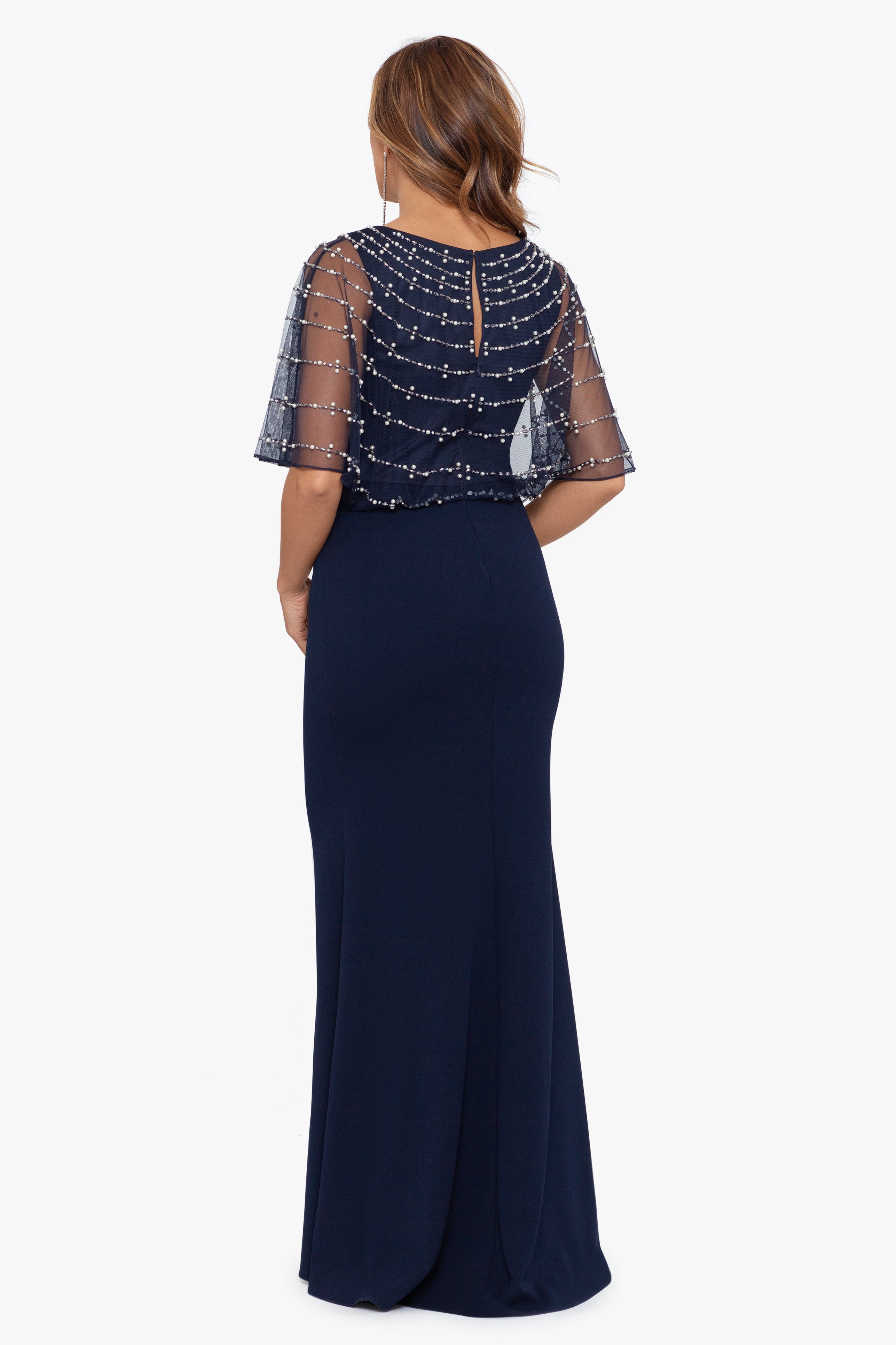 "Ellery" Long Scuba Crepe With Bead Overlay Dress